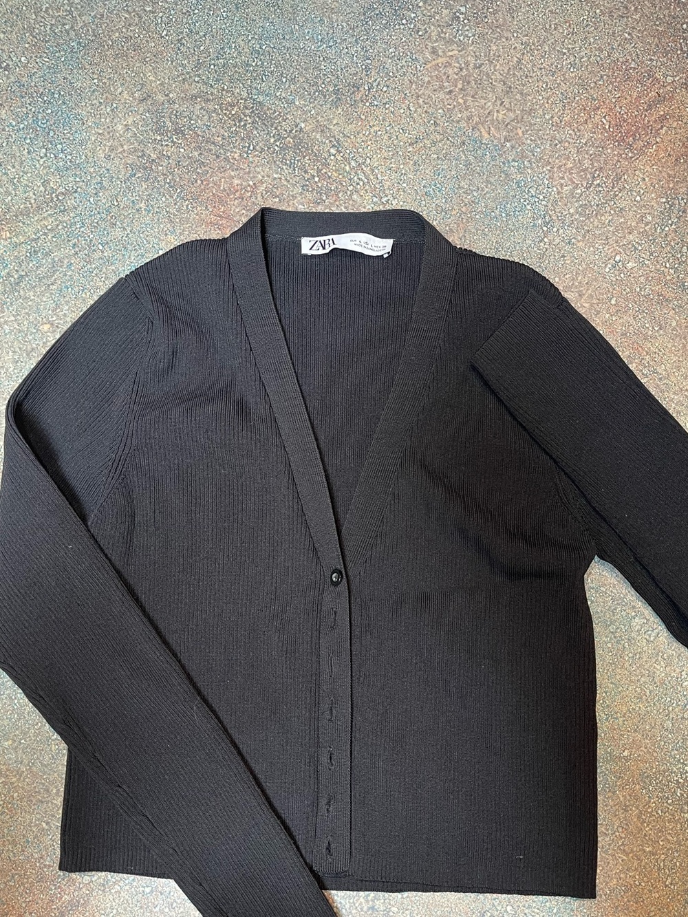 Zara Black Ribbed Knit Cardigan